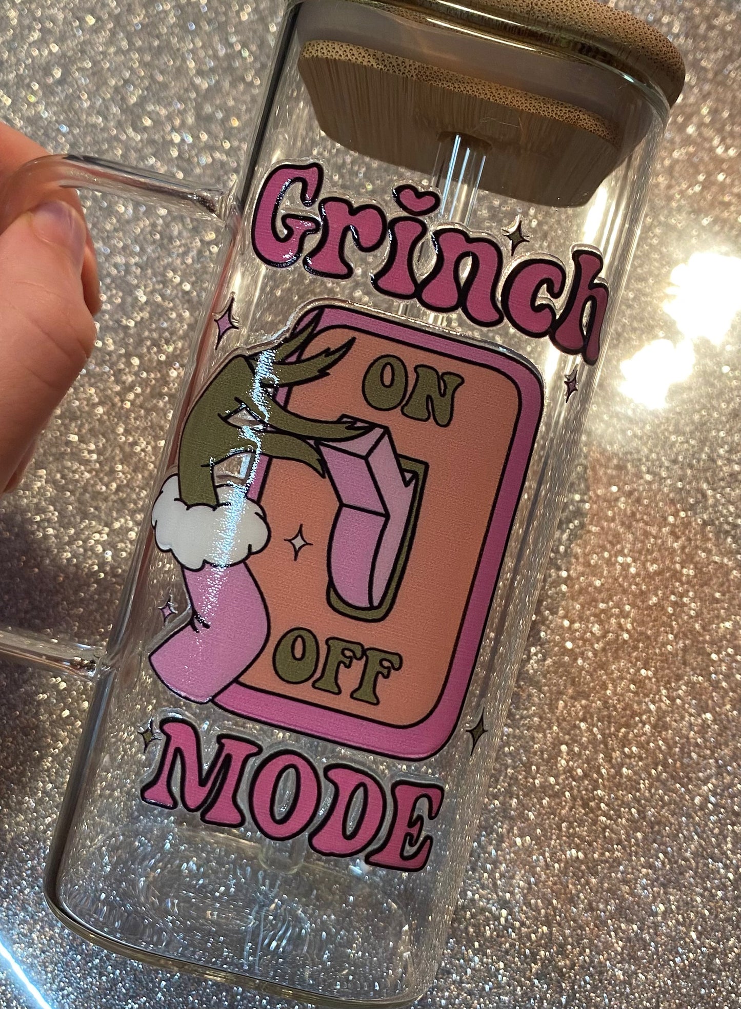 Grinch Mode Square Glass💚🩷