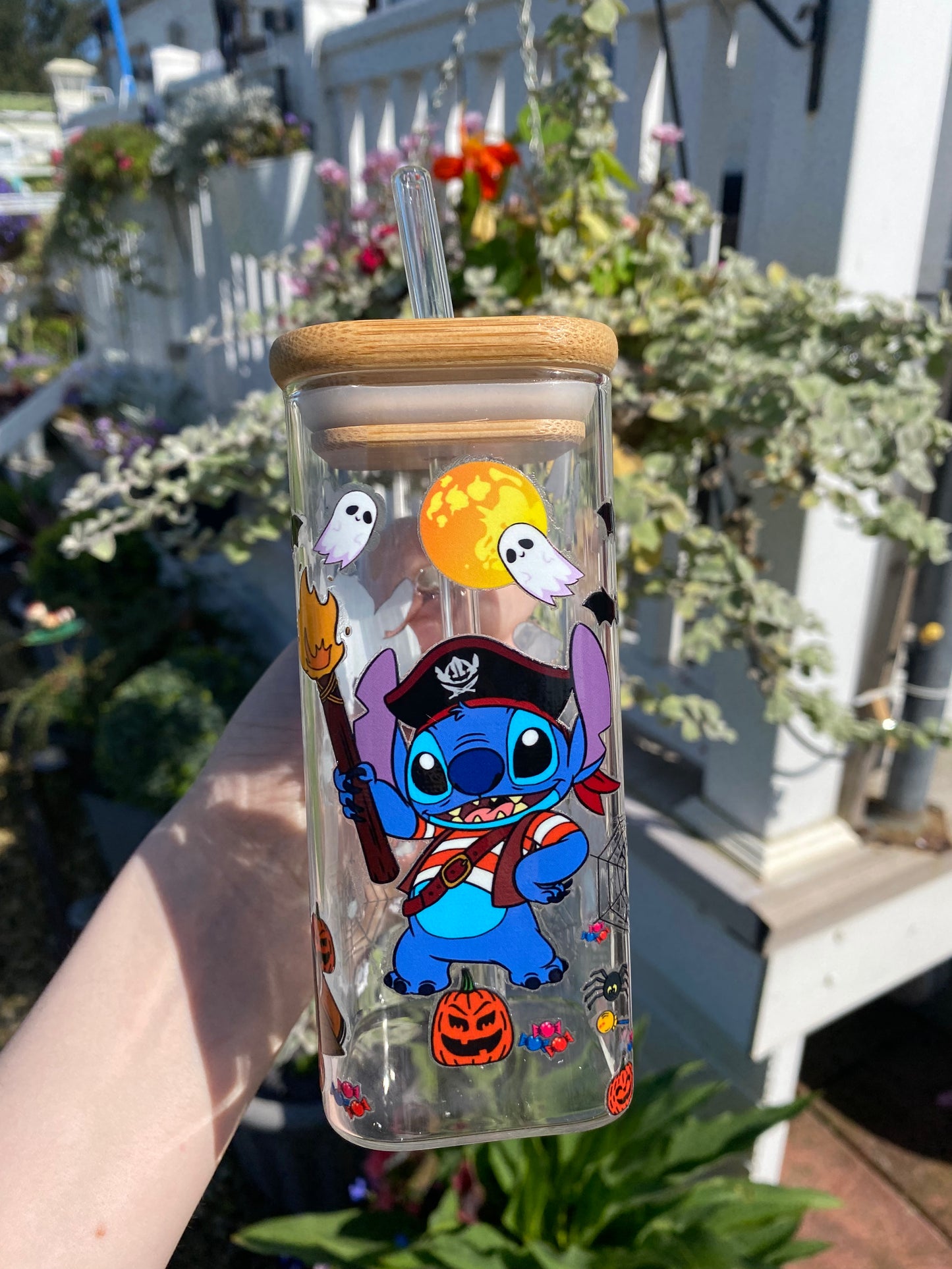 Square Glass & Straw Halloween💙🎃